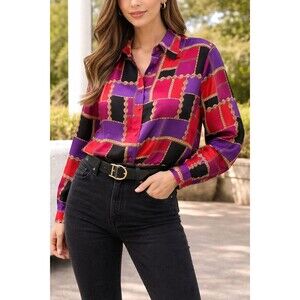 VTG  Anna and Frank Silk Long Sleeve Blouse Top Size Large Button Down 90s